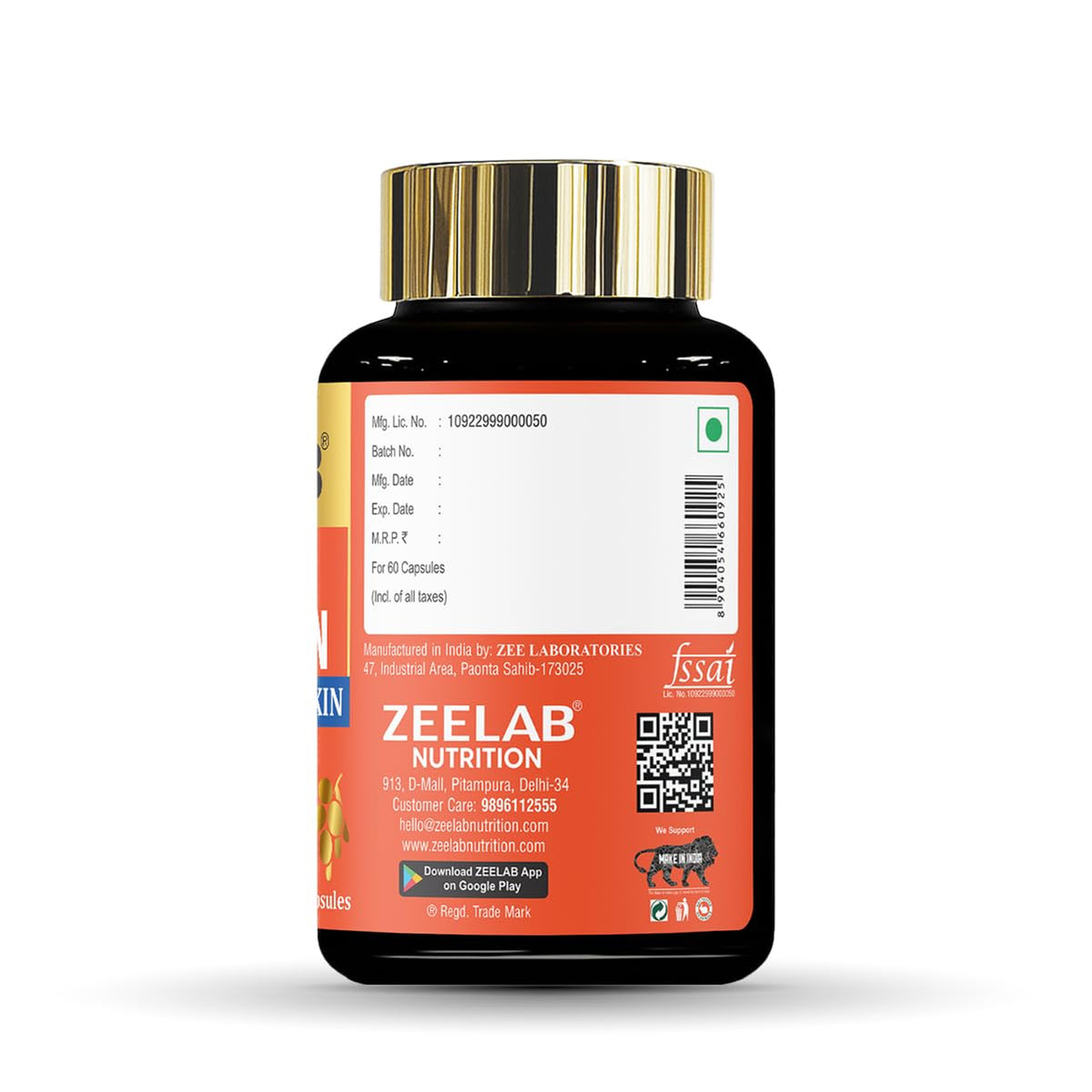 Zeelab Nutrition supplement bottle with gold cap on a white background