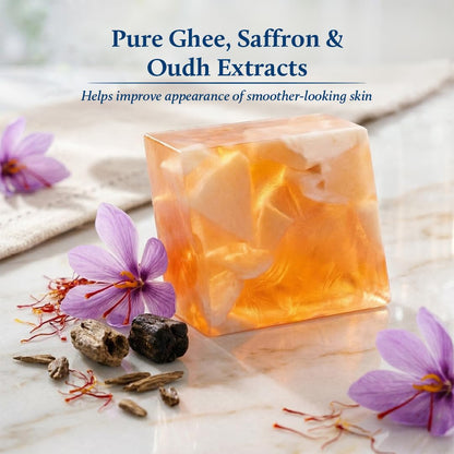 Blue Nectar Ghee Soap with Saffron & Oudh | Ayurvedic Body Soap Bar for Smoother Skin | Natural Glutathione, Kojic Acid & Glycerine | Sulphate & Paraben Free (150 g)