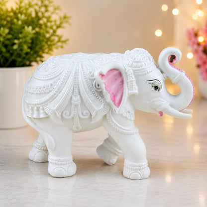White Elephant Showpiece Resin Aesthetic Statue Decorative Item for Home, Elephant Decor for Home Vastu, Shelf, Study Room, Work Table (3inch)