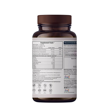Zephivo Miduty by Palak Notes Vitamin ADK, Vitamin D3 and K2 Supplements, Cholecalciferol Vitamin D3, Boost Immunity, Stronger Bones, Vitamin ADK Supplement, Immunity Booster Capsule - 60 Capsules