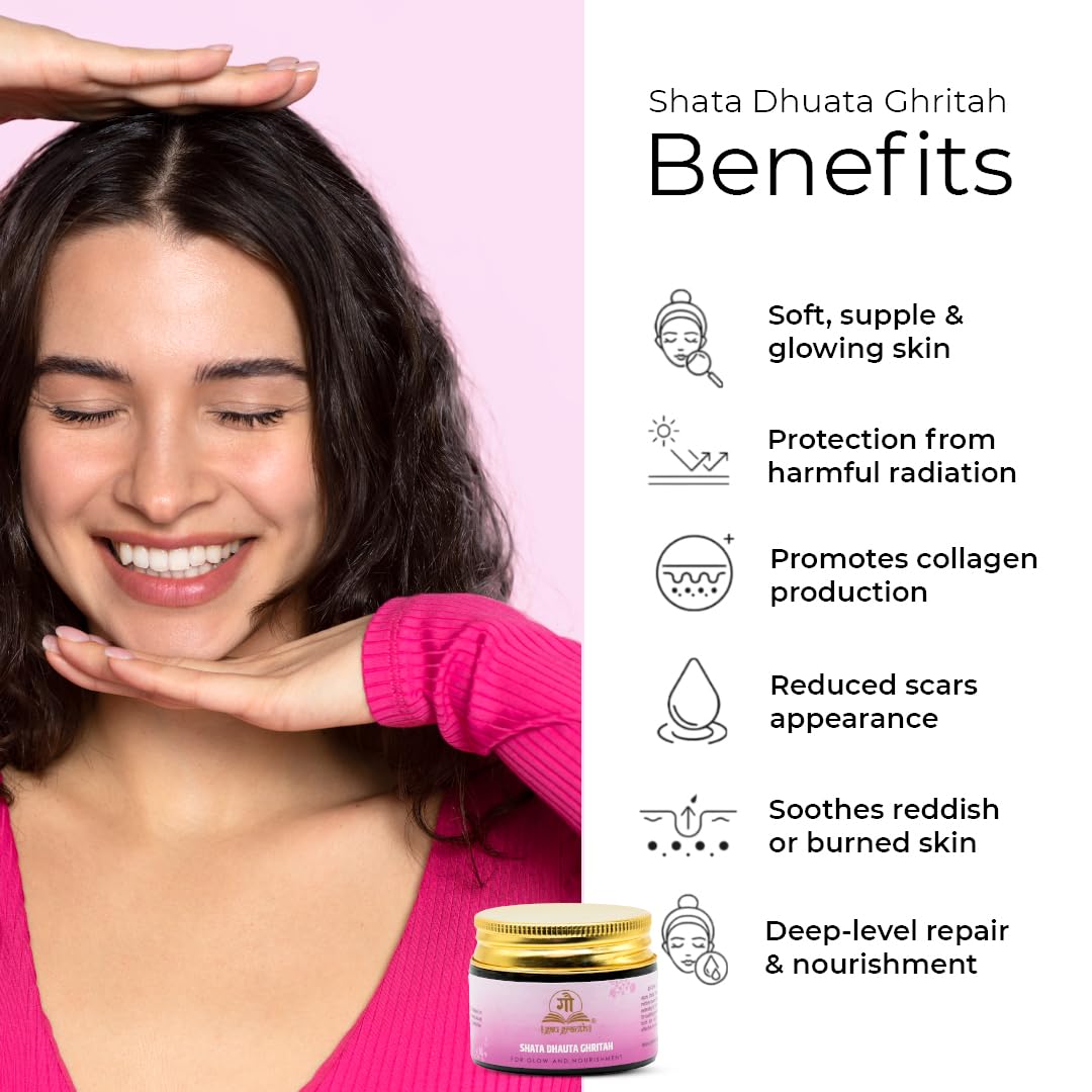 GauGranth Shata Dhauta Ghritah Kesar Glow - 40G | Nourishing Hydrating & Age-Defying Ayurvedic Formula | Wrinkle Repair & Skincare