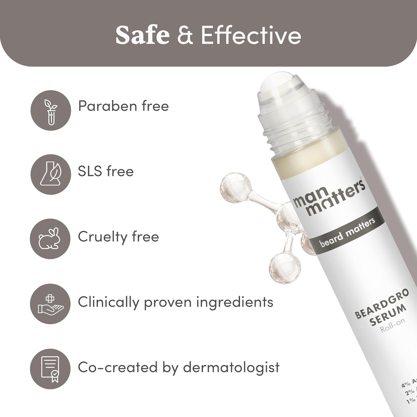 Man Matters BeardGro Serum Roll On 25ml | 4% Anagain, 2% Aminexil & 1% Rosemary | For Stronger, Fuller & Thicker Beard | Solves Uneven & Patchy Beard | Lightweight, Fast Absorption