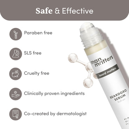 Man Matters BeardGro Serum Roll On 25ml | 4% Anagain, 2% Aminexil & 1% Rosemary | For Stronger, Fuller & Thicker Beard | Solves Uneven & Patchy Beard | Lightweight, Fast Absorption