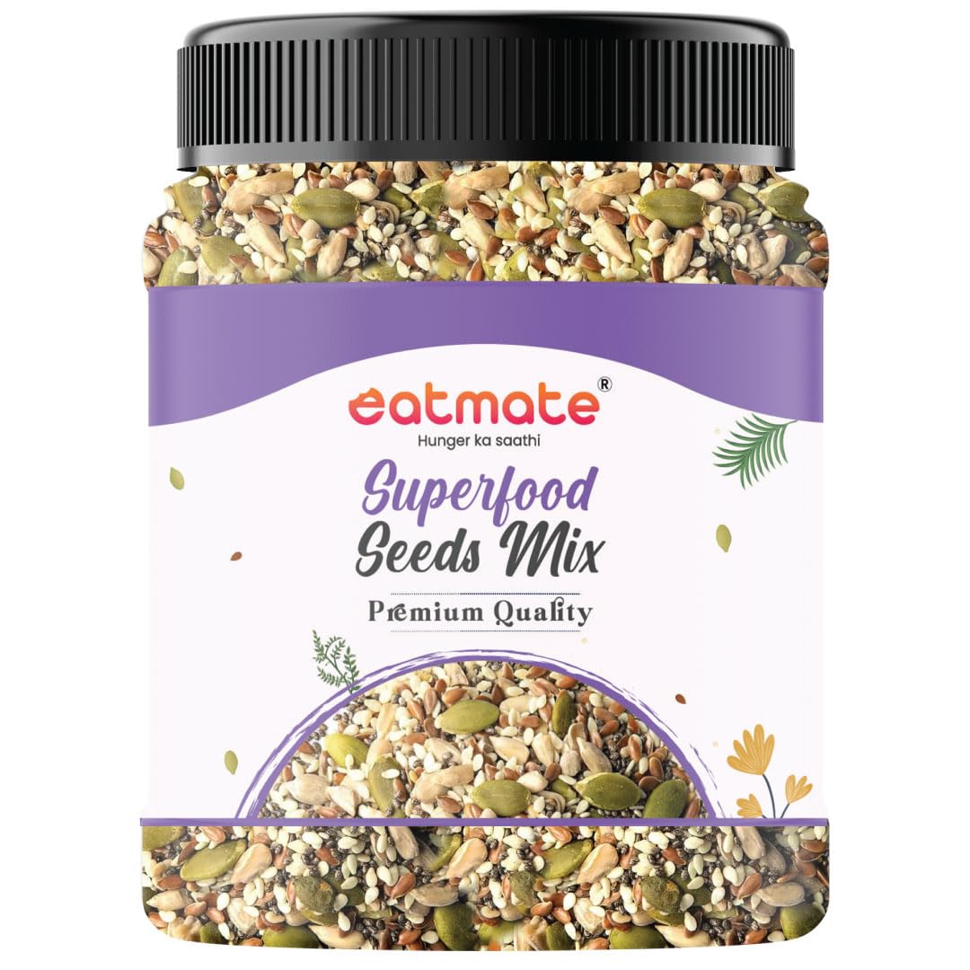 Eatmate Superfood Premium Seed Mix | Protein-Rich Healthy Snack | Pumpkin, Sunflower, Flax, Chia, Sesame & Watermelon Seeds | Fiber-Rich Ready to Eat