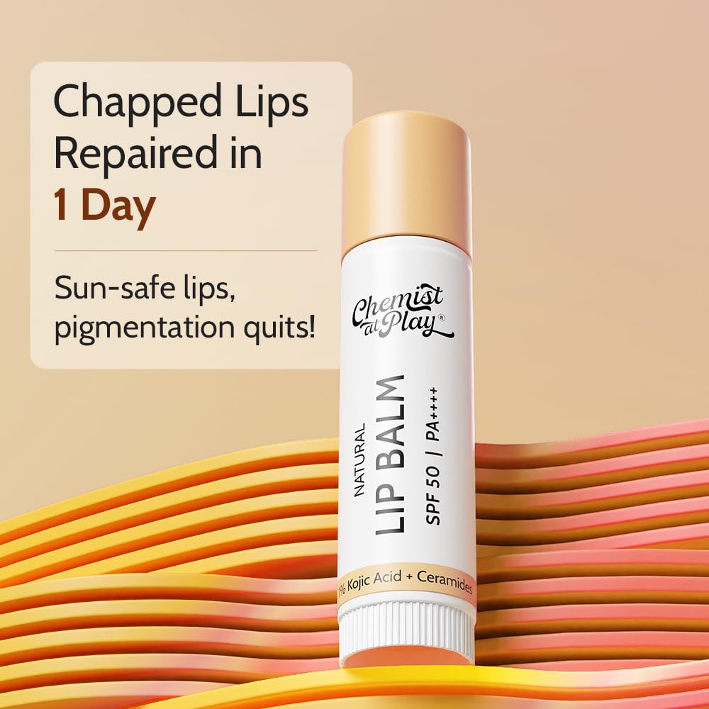 Chemist At Play Natural Lip Balm with SPF 50 PA++++ | 4.5 g, 1% Kojic Acid & Ceramides | Lip balm for Dark and Dry Lips | Brightening Lip Balm | Removes Pigmentation | For Men & Women