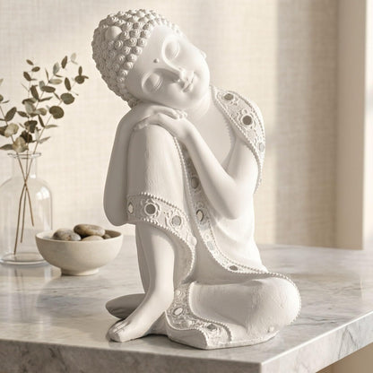 Buddha Idol Statue | Show Pieces for Home Decor Living Room (White)