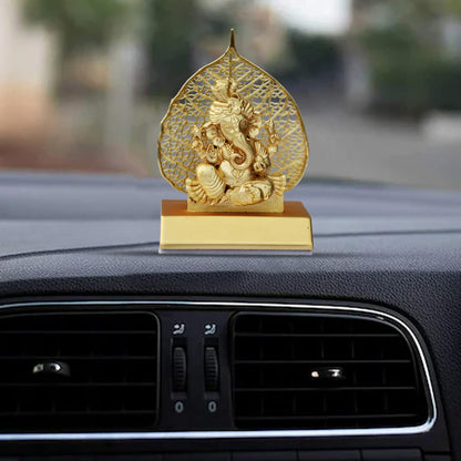 Metal Ganesha Idol for Car Dashboard Home Decor Golden Ganesh Ji Statue Showpiece Diwali New Year Gift for Corporate Client, Friends, Employees Spiritual Good Luck Gift