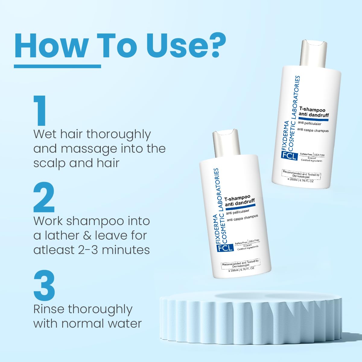 FCL T-Shampoo For Dandruff, Itchy Scalp, Scalp Psoriasis & Seborrheic Dermatitis | Removes Excess Oil & Flake Free Scalp | Anti Dandruff Shampoo | Sulphate & Paraben Free | For Sensitive Skin - 200 ml