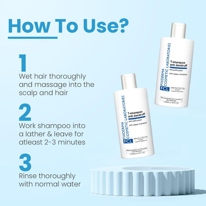 FCL T-Shampoo For Dandruff, Itchy Scalp, Scalp Psoriasis & Seborrheic Dermatitis | Removes Excess Oil & Flake Free Scalp | Anti Dandruff Shampoo | Sulphate & Paraben Free | For Sensitive Skin - 200 ml