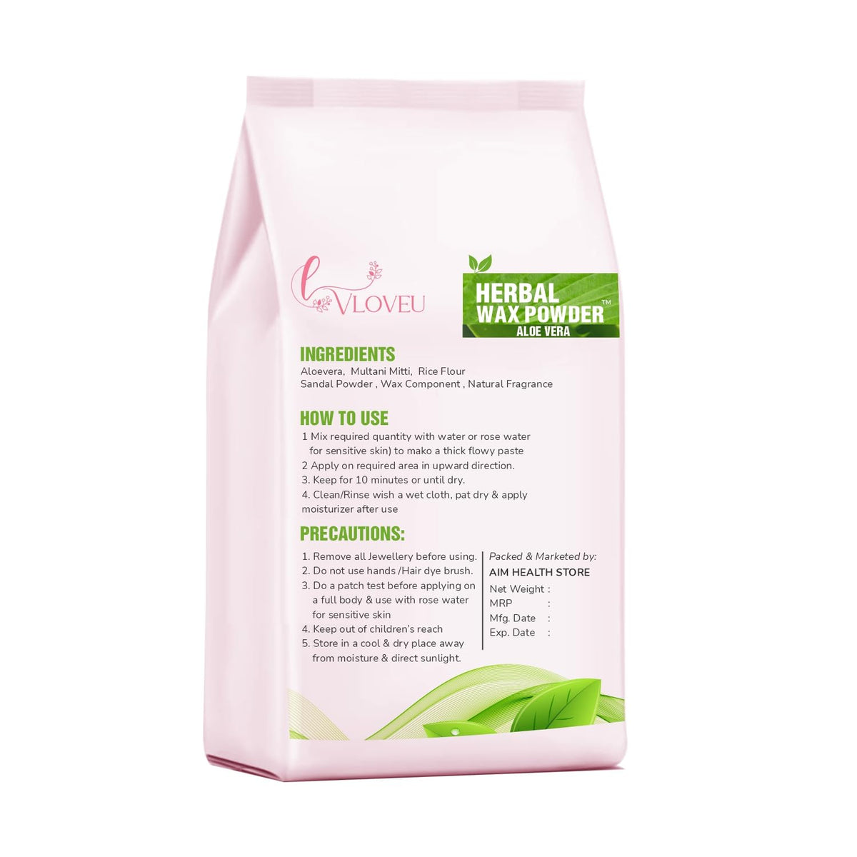 VLOVEU Wax Powder for Hair Removal for Women - 120 gm (Pack of 1) | Hair Removal Powder with Aloevera | Painless Herbal Wax Powder, All Skin Types Hands, Legs, Underarms, Bikini & Intimate Area