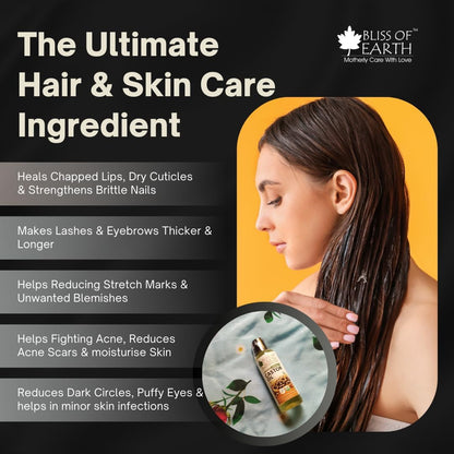 Bliss of Earth Organic Cold Pressed Castor Seed Oil For Hair Growth, Skin & Thicker Eyelashes, Hexane Free Arandi Tel, 100ml