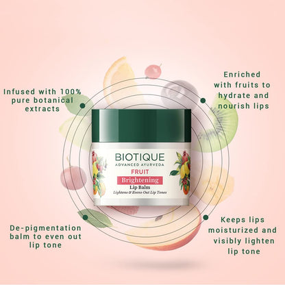 Biotique Fruit Whitening/Brightening Lip Balm SPF 50 | Hydrated and Nourishing Lips | Visibly Lighter Lips | Evens Out Lip Tone | De-pigmentation Balm |100% Botanical Extracts| All Skin Types | 10gm