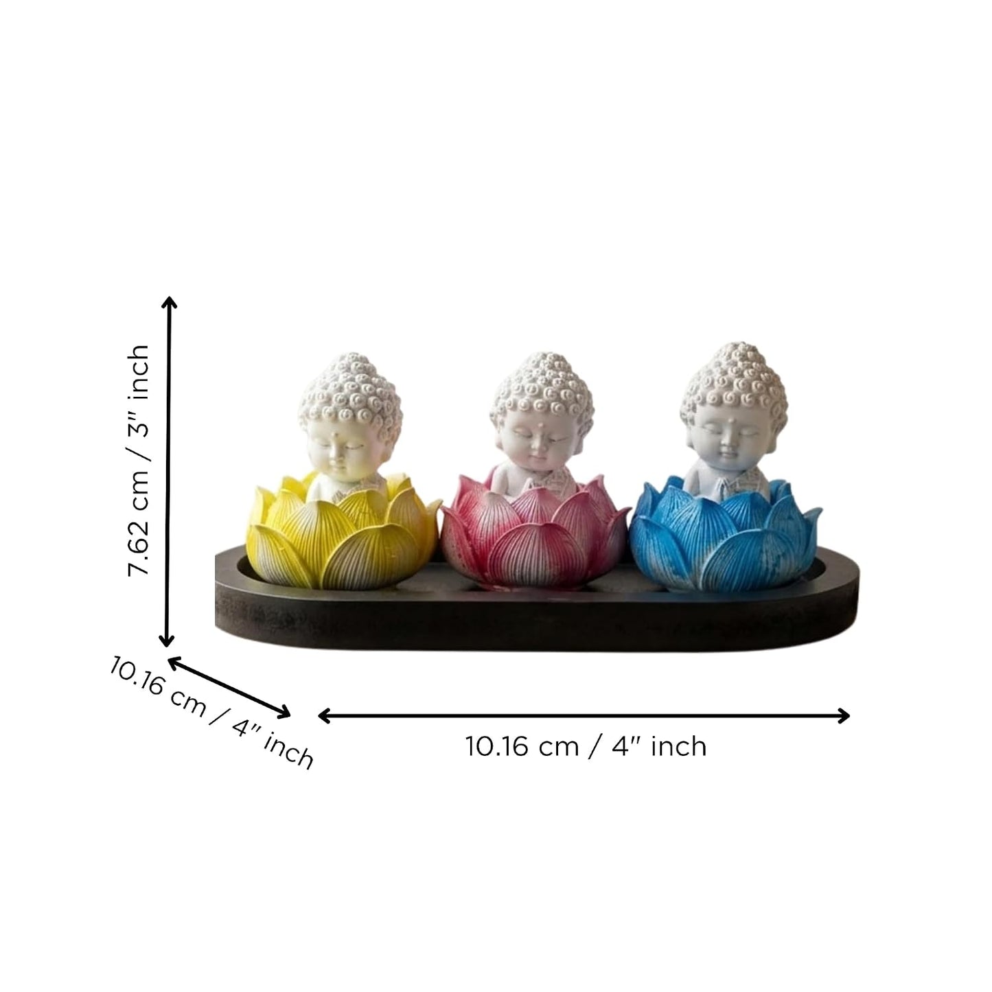 eCraftIndia Set of 3 White Lord Buddha Idols in Lotus Base | Buddha Statues for Car Dashboard Office Home Decor | Gift for Diwali Housewarming Birthday