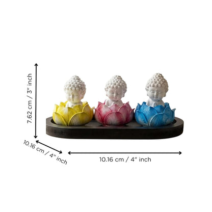 eCraftIndia Set of 3 White Lord Buddha Idols in Lotus Base | Buddha Statues for Car Dashboard Office Home Decor | Gift for Diwali Housewarming Birthday