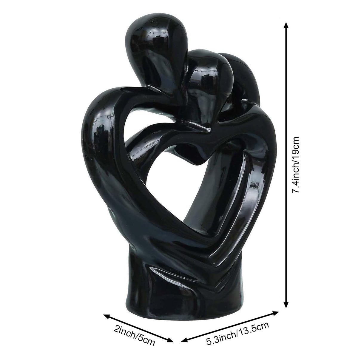Hugging Couple Sculptures Ceramic Heart Shape Romantic Couple Statue Family Figurine Decorative Showpiece For Valentine Gift Living Room House Warming Anniversary Office & Home Décor (Black)