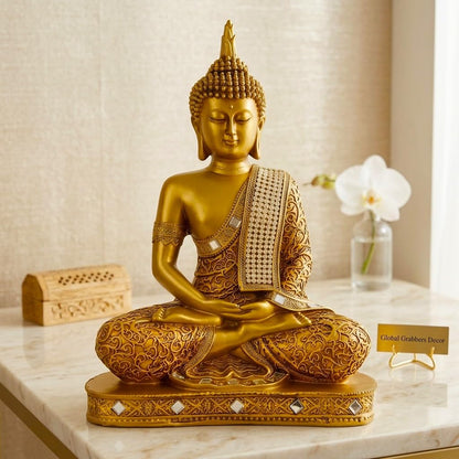 new 25 Centimetre Meditating Sitting Buddha Statue showpiece Idol Home Decor Items for Living Room and Gifts (1, GOL4-BS2)