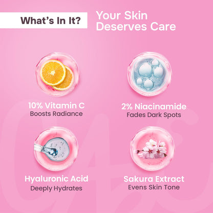 Swiss Beauty Care Glow Fusion Face Serum | Bright & Glowy | 10% Vitamin C & Sakura Extract | Non-Sticky | 30ml