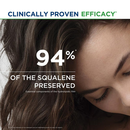 Advertisement for a skincare product with text about clinical proven efficacy and squaleene preservation.