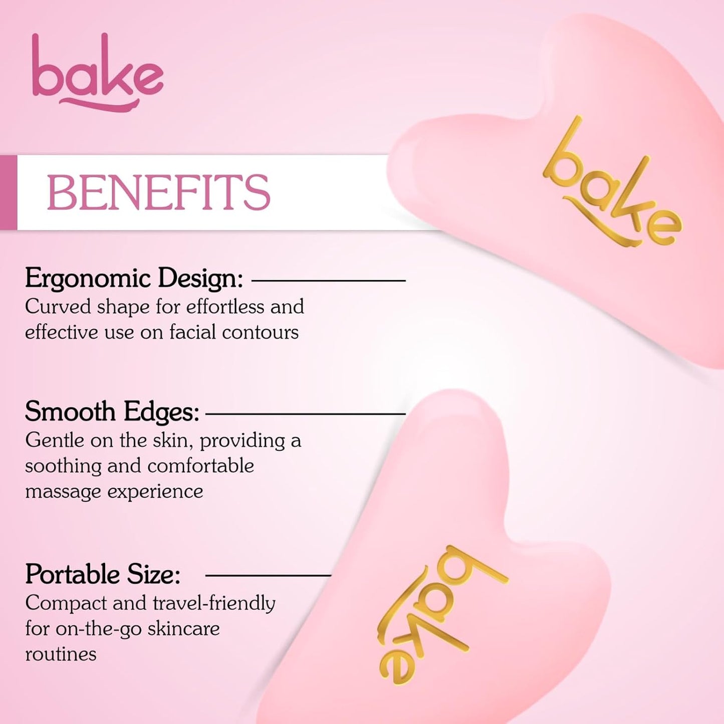 BAKE Gua Sha Face Massage Tool for Glowing Skin, Blood Circulation & Reducing Stress | Lifts Eyebrows, Smooths Wrinkles & Reduce Dark Circles | Jade Stone | 1 Piece