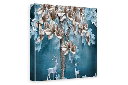 Printed Framed Canvas Painting for Home Decor Office Wall Studio Wall Living Room Decoration (22x22inch Wrapped) - Tree & Deer 3D