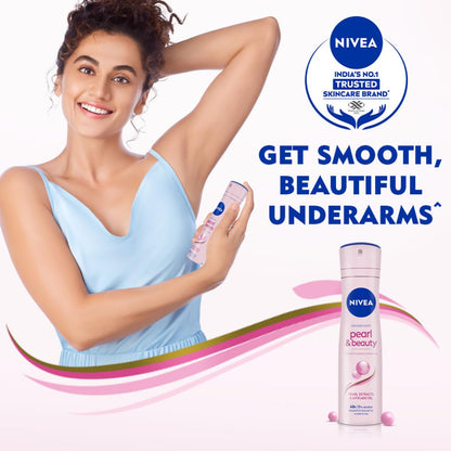 NIVEA Pearl & Beauty Deodorant Spray for Women, 72H Odour & Sweat Protection Underarm Deo, Smooth & Even Underarms, All Day Freshness, Body Odour Protection, Daily Use Body Spray & Deodorant, 150 ml