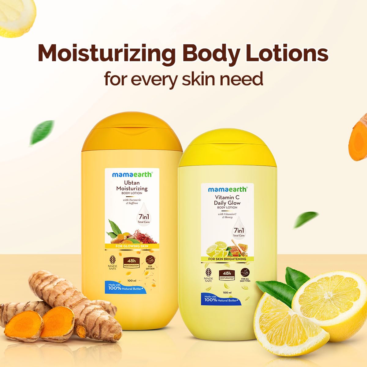 Mamaearth Vitamin C Daily Glow Body Lotion For Skin Brightening with Vitamin C & Honey - 100ml |Nourishes Dry Skin | 48 H Moisturization | 100% Natural Butter | Non-Greasy Smooth Skin | All Skin Types