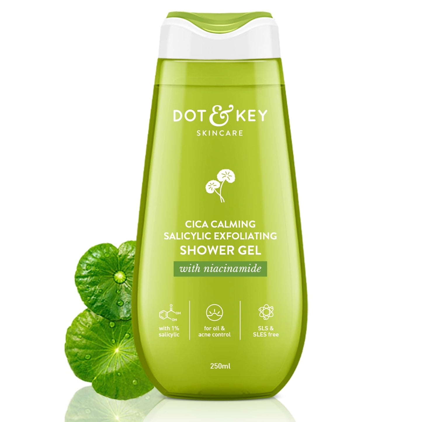 Zephivo Dot & Key Cica & 1% Salicylic Daily Exfoliating Shower Gel | Niacinamide Infused | Body Wash for Oil & Acne Control | Reduces Body Acne & Smoothes Irritation | Clean, Acne Free Skin | 250ml
