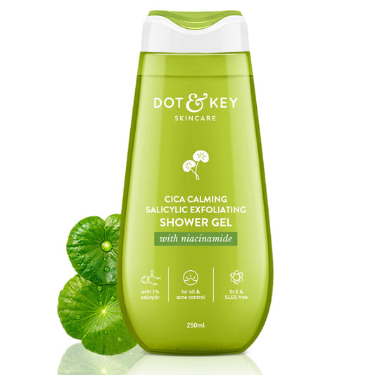 Zephivo Dot & Key Cica & 1% Salicylic Daily Exfoliating Shower Gel | Niacinamide Infused | Body Wash for Oil & Acne Control | Reduces Body Acne & Smoothes Irritation | Clean, Acne Free Skin | 250ml
