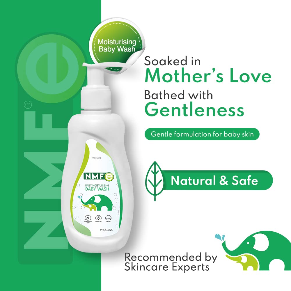 NMFe Daily Moisturising Baby Wash | Enriched with Aloe Vera, Oat Milk & Vitamin E | Suitable for Newborns | Paraben-Free | Skin-Matching pH 5.5 | Safe for Baby's Delicate Skin | Dermatologically Tested & Pediatrician Recommended | 200 ml