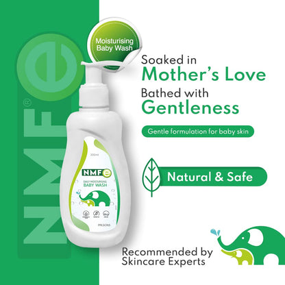 NMFe Daily Moisturising Baby Wash | Enriched with Aloe Vera, Oat Milk & Vitamin E | Suitable for Newborns | Paraben-Free | Skin-Matching pH 5.5 | Safe for Baby's Delicate Skin | Dermatologically Tested & Pediatrician Recommended | 200 ml