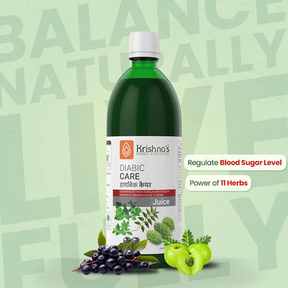 Krishna's Diabic Care Juice - 1L | Clinically Proven Diabetic Care | Blend of 11 Herbs Methi, Amla, Karela, Jamun, Kutki, Guduchi & 5 Other Herbs to Manage Sugar Levels, Clinically Proven