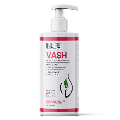 INLIFE Vash Intimate Wash for Women 250ml | Intimate Hygiene | Feminine Wash for Odour, Anti-Bacterial properties | Maintains pH levels (Pack of 1, 250)