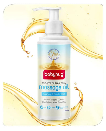 Babyhug Mineral Oil Free Daily Massage Oil, 200 ml, Soothing & Moisturising