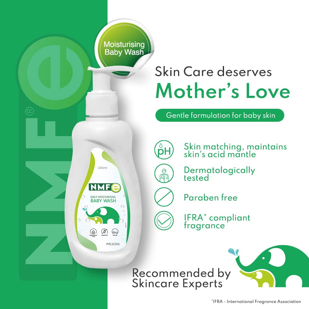NMFe Daily Moisturising Baby Wash | Enriched with Aloe Vera, Oat Milk & Vitamin E | Suitable for Newborns | Paraben-Free | Skin-Matching pH 5.5 | Safe for Baby's Delicate Skin | Dermatologically Tested & Pediatrician Recommended | 200 ml