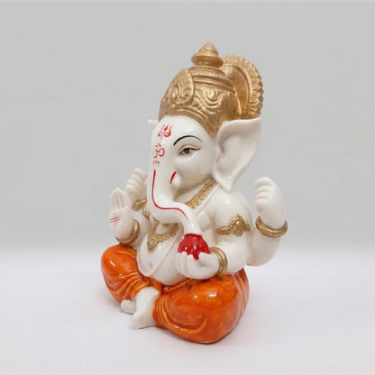 Ganesha Idol for Car Dashboard Ganesha Murti Ganpati Idol Home Decor Puja Lord Ganesh Statue Gift for Office for Office Desk Puja Room Figurine (Orange and Cream 2.5 inches)