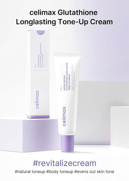 Celimax Derma Nature Glutathione 9-Hour Long-Lasting Tone-Up Cream (35 ml) | Glutathione & Niacinamide for Even Toning, Soothing, Hydrating, Moisturizing, Korean Cream