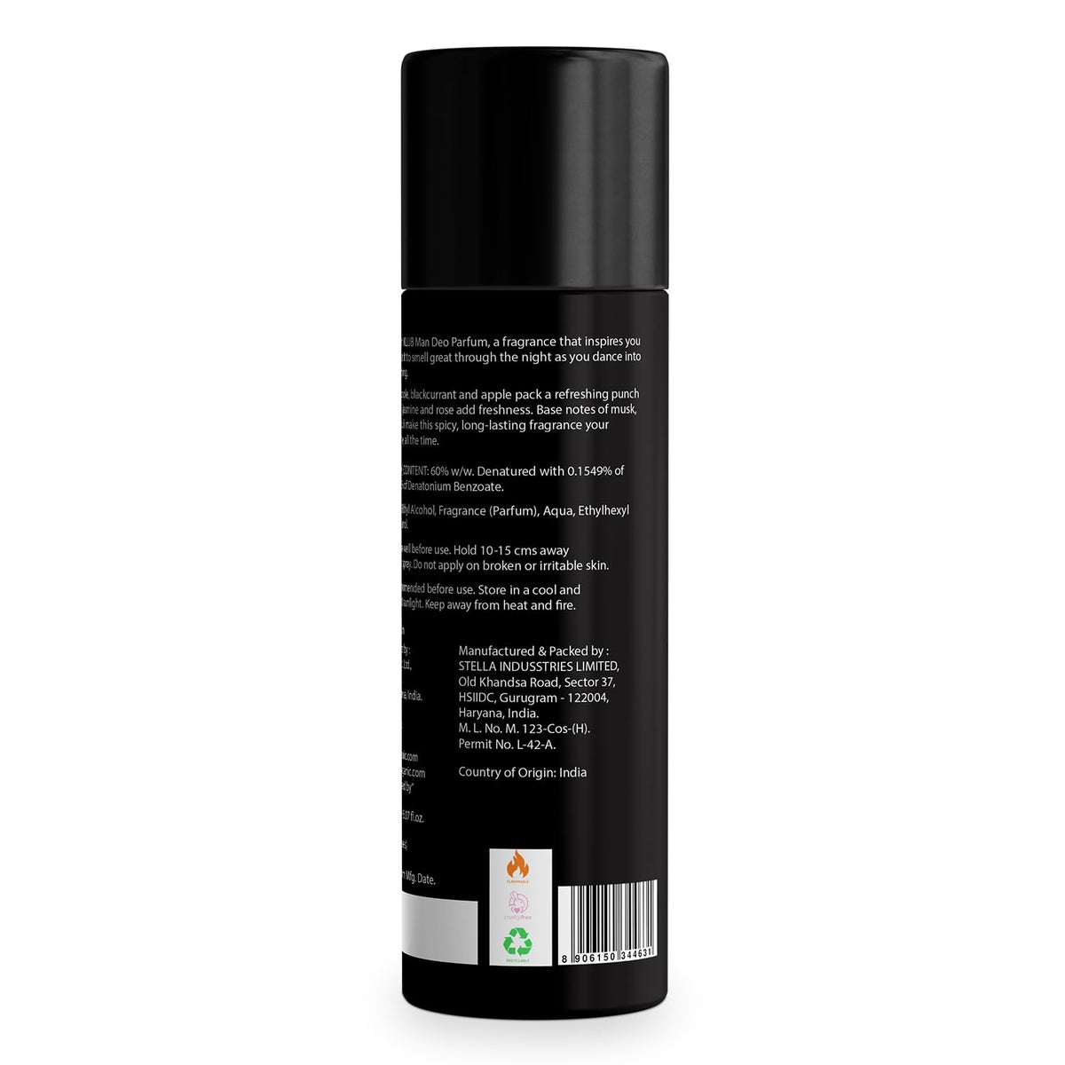 Black aerosol can with text and symbols on a white background