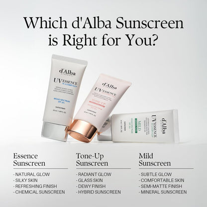 d'alba Piedmont Italian White Truffle Waterfull Essence Sunscreen, Vegan Skincare, Lightweight Sunscreen with BROAD SPECTRUM SPF 50+, Glowy, Safe for all Skin Types, Korean Skin Care - 50 ml