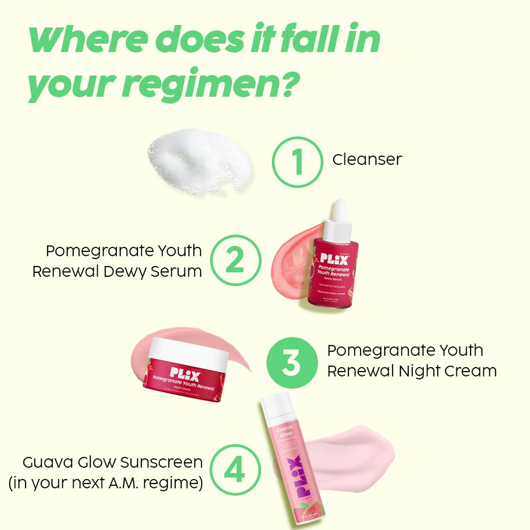 PLIX - THE PLANT FIX Pomegranate 1% Retinol & 1% Bakuchi Oil Anti Ageing Night Cream | Reduces Fine Line & Wrinkles | For Men & Women | 50 G