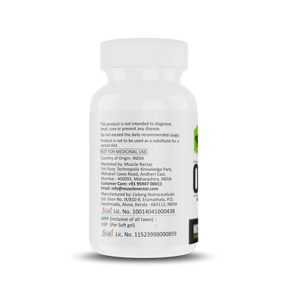 Muscle Nectar (MN) Omega 3 Fish Oil Double Strength 2000mg for Men & Women - Molecularly Distilled (1000mg EPA/DHA) (60 Softgels)