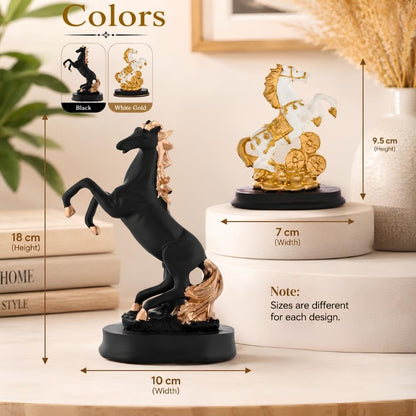 Lucky Horse Showpiece for Home Decor | White & Gold Rearing Horse Figurine with Coins Resin Decorative Statue for Office Desk Living Room Shelf Table Feng Shui Vastu Gift Item