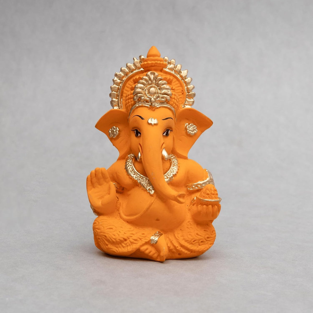 Lord Ganesha Idol for Car Dashboard, Home Temple & Office Decor | Gold Plated Resin Ganpati Murti for Puja, Mandir, Vastu, Diwali, Housewarming Gift | 3.5 Inch | Pack of 1 (Orange)