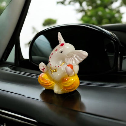 Lord Ganesha Idol for Car Dashboard | Composite Marble Ganesh | Available in White, Golden & Black | Small Sitting Ganpati Murti