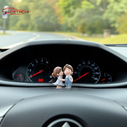 Car Dashboard Couple Showpiece Figurine Toys Gift with 4 Resin Adhesive Stickers for Car Lovers, Adorable Accessories for Interior Car Decoration