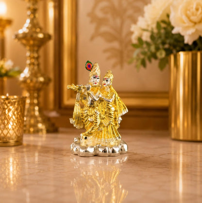 Gold Art India 999 Silver Plated & 24K Gold Plated Radha Krishna Idol with Luxury Velvet Gift Box | 3.7 Inch Radhe Krishna Murti for Wedding Gift, Housewarming, Home Temple