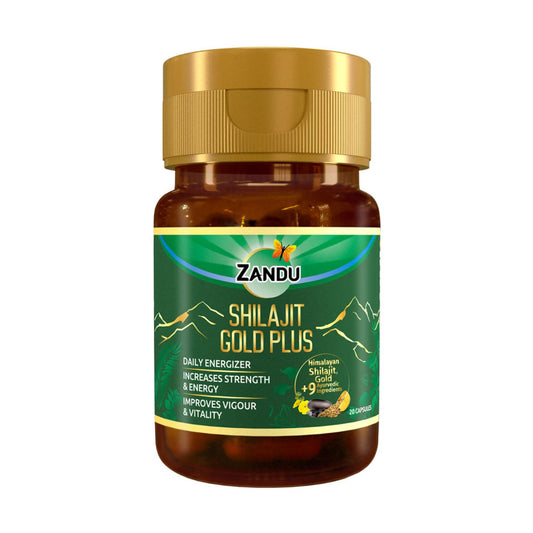 Zandu Shilajit Gold Plus| Scientifically tested advanced formula| Made using 100% Pure Himalayan Shilajit, Gold & 9 Ayurvedic herbs |Enhances strength, stamina, vigour, vitality and power | 20 Caps