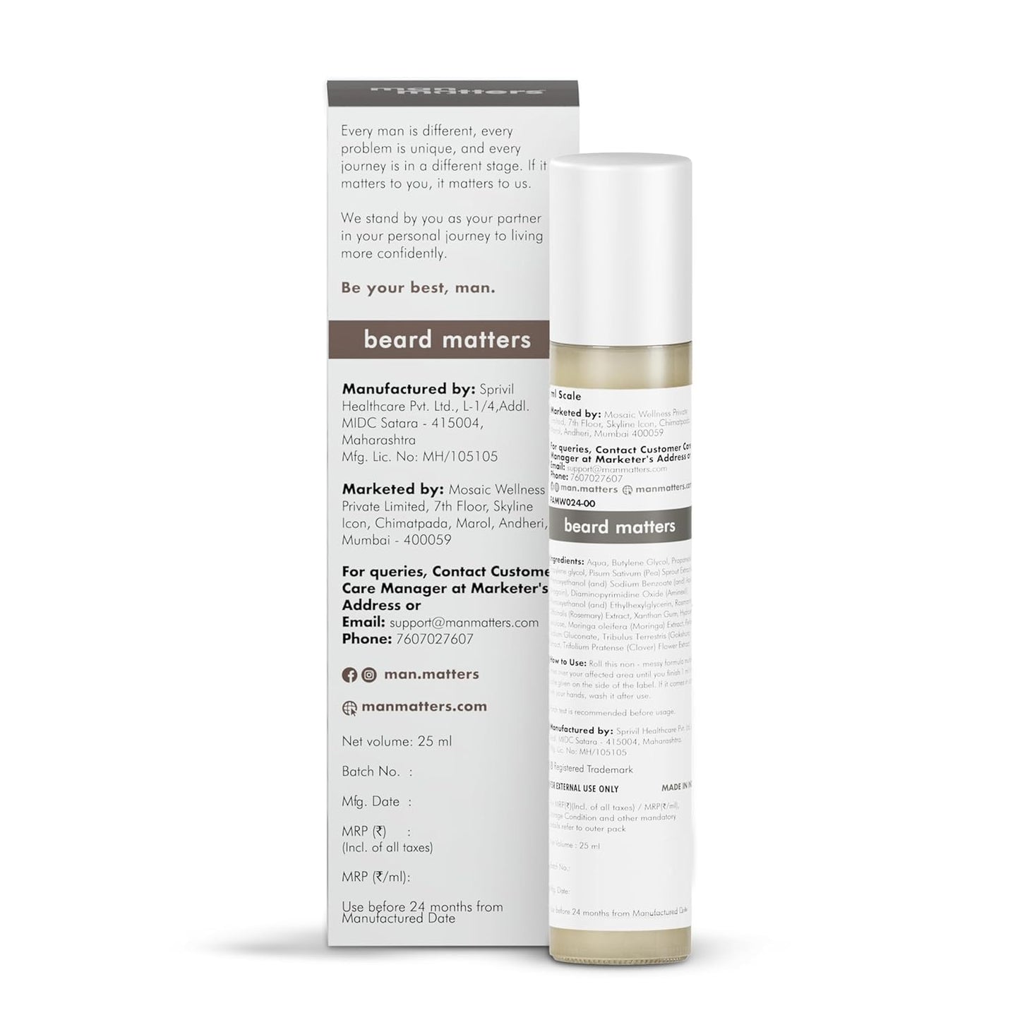 Man Matters BeardGro Serum Roll On 25ml | 4% Anagain, 2% Aminexil & 1% Rosemary | For Stronger, Fuller & Thicker Beard | Solves Uneven & Patchy Beard | Lightweight, Fast Absorption