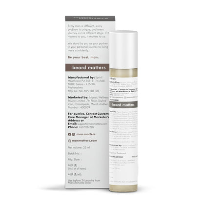 Man Matters BeardGro Serum Roll On 25ml | 4% Anagain, 2% Aminexil & 1% Rosemary | For Stronger, Fuller & Thicker Beard | Solves Uneven & Patchy Beard | Lightweight, Fast Absorption