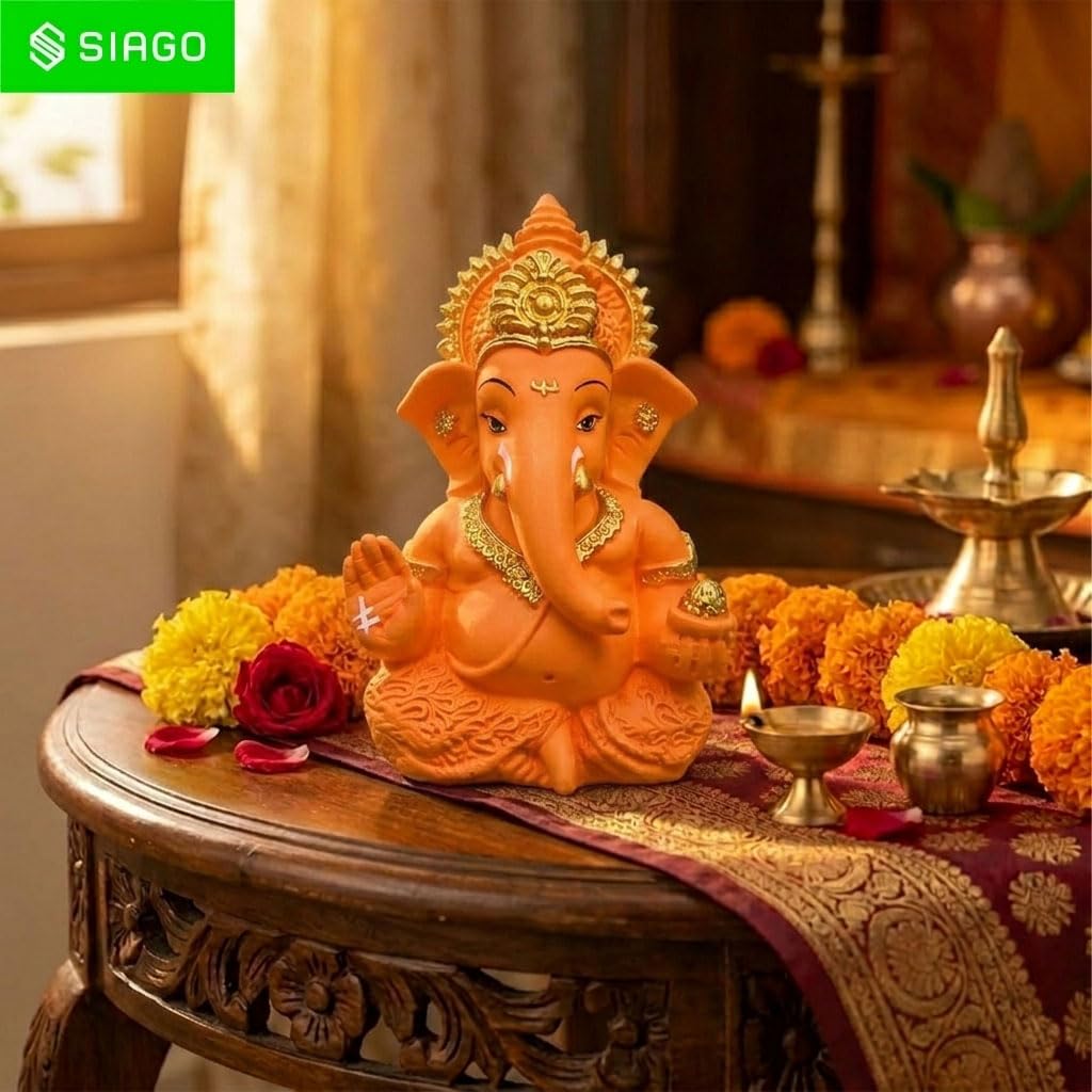 Premium Lord Ganesha Idol for Car Dashboard | 3.5 Inch Resin Ganpati Murti | Elegant Home & Office Decor Showpiece Mustard Yellow SIA485