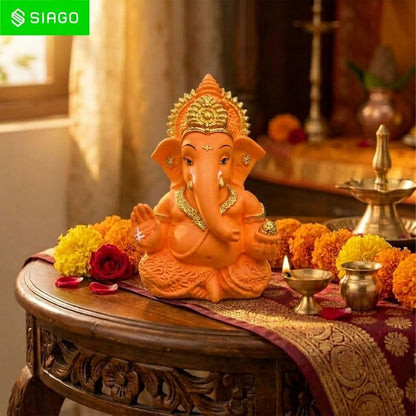 Premium Lord Ganesha Idol for Car Dashboard | 3.5 Inch Resin Ganpati Murti | Elegant Home & Office Decor Showpiece Mustard Yellow SIA485
